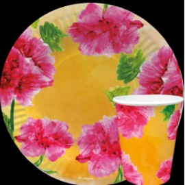 Тарелка и стакан  бумажная коллекция (серия) Цветы